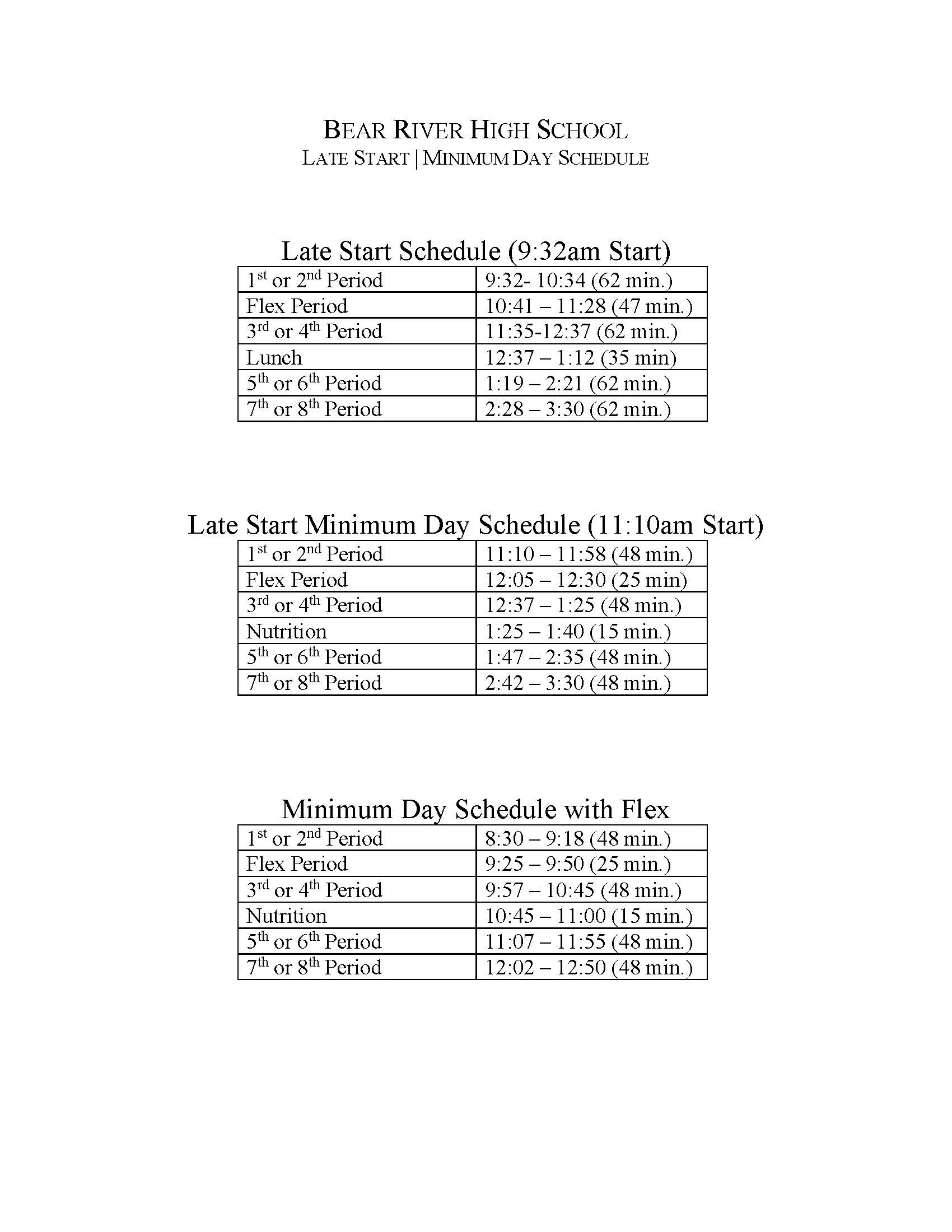Late Start and Minimum Day Schedule